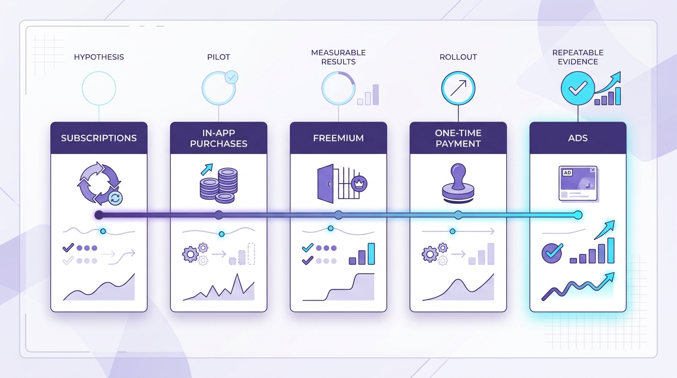 Chronological timeline titled "Early Proof" on a light dashboard-style background in deep violet and lavender with cyan highlights. Five milestones run left to right with date labels and short descriptions: Jan 2023 - initial hypothesis and control criteria defined; Apr 2023 - first pilot launched with a small test group; Jul 2023 - early results show faster review turnaround and fewer exceptions; Oct 2023 - process expanded to additional teams with standardized workflows; Jan 2024 - evidence co Chronological timeline titled "Early Proof" on a light dashboard-style background in deep violet and lavender with cyan highlights. Five milestones run left to right with date labels and short descriptions: Jan 2023 - initial hypothesis and control criteria defined; Apr 2023 - first pilot launched with a small test group; Jul 2023 - early results show faster review turnaround and fewer exceptions; Oct 2023 - process expanded to additional teams with standardized workflows; Jan 2024 - evidence co