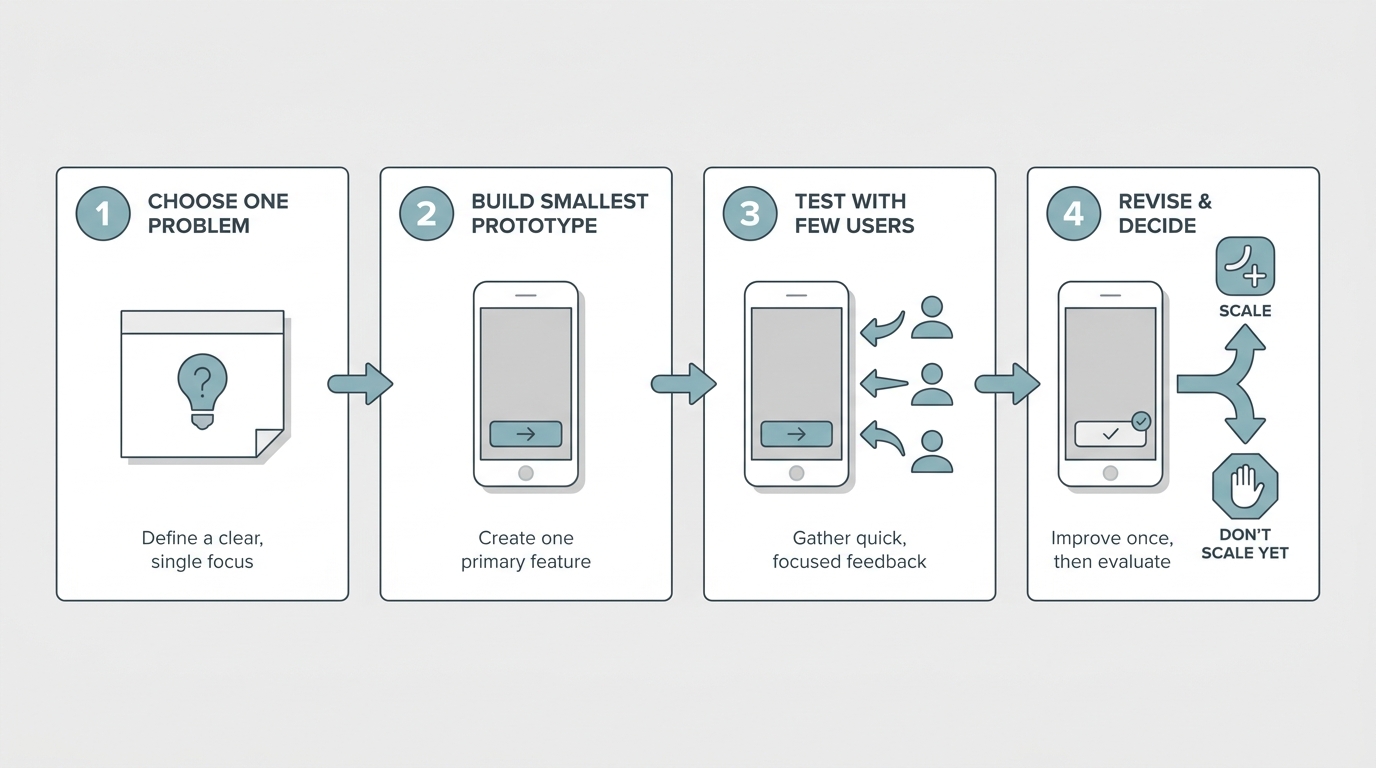 Process diagram for a 14-day mobile app sprint for beginners starting from zero experience.