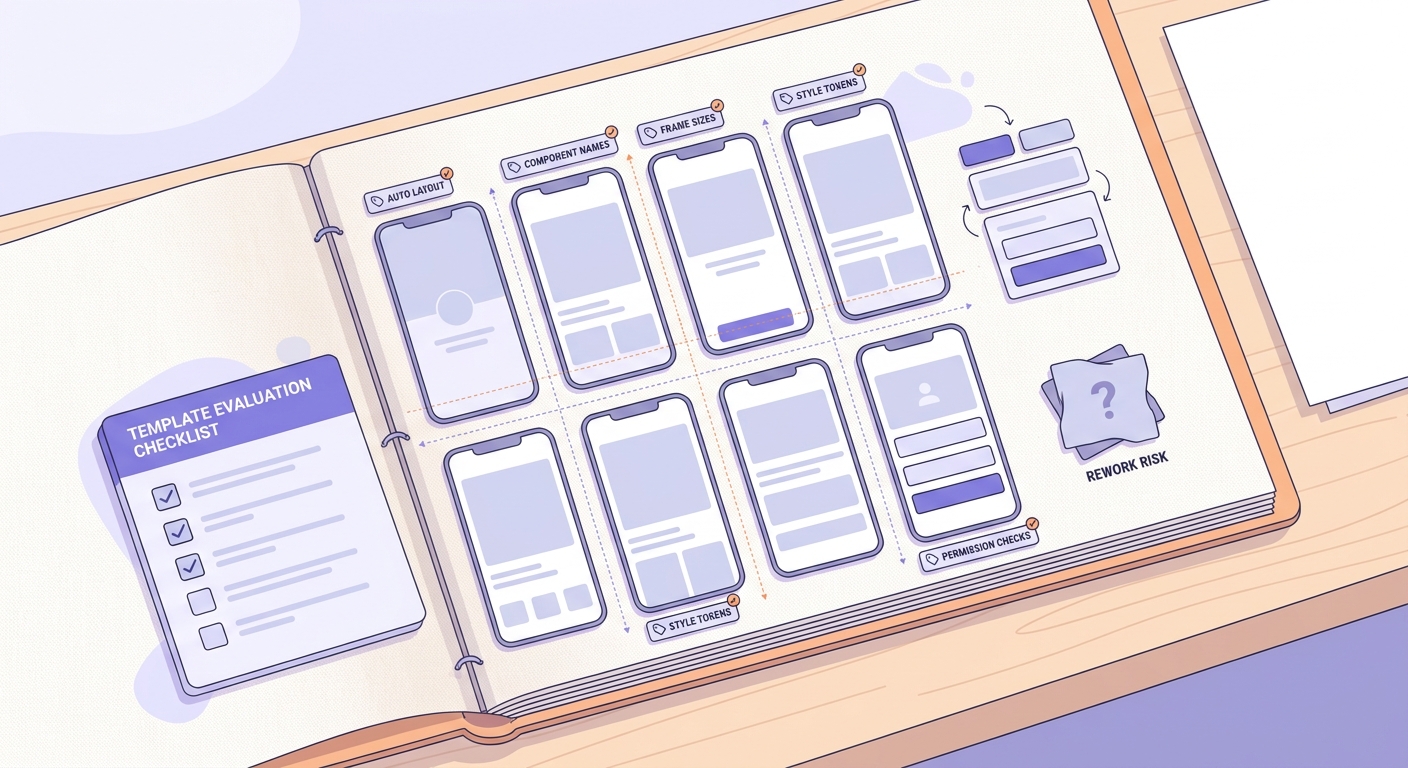 Checklist for evaluating a free Figma mobile app template before using it.
