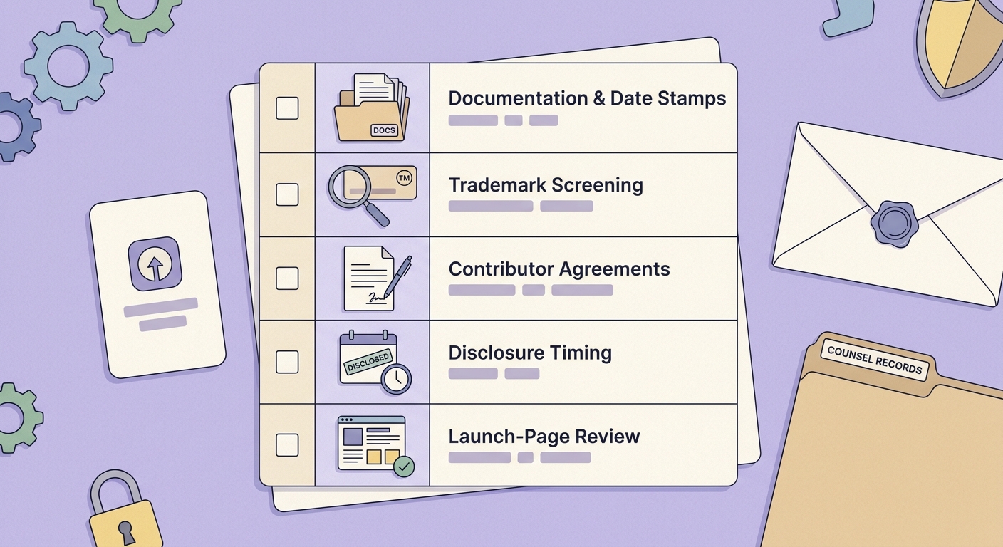 Checklist for founders protecting an app idea before App Store and Google Play launch.