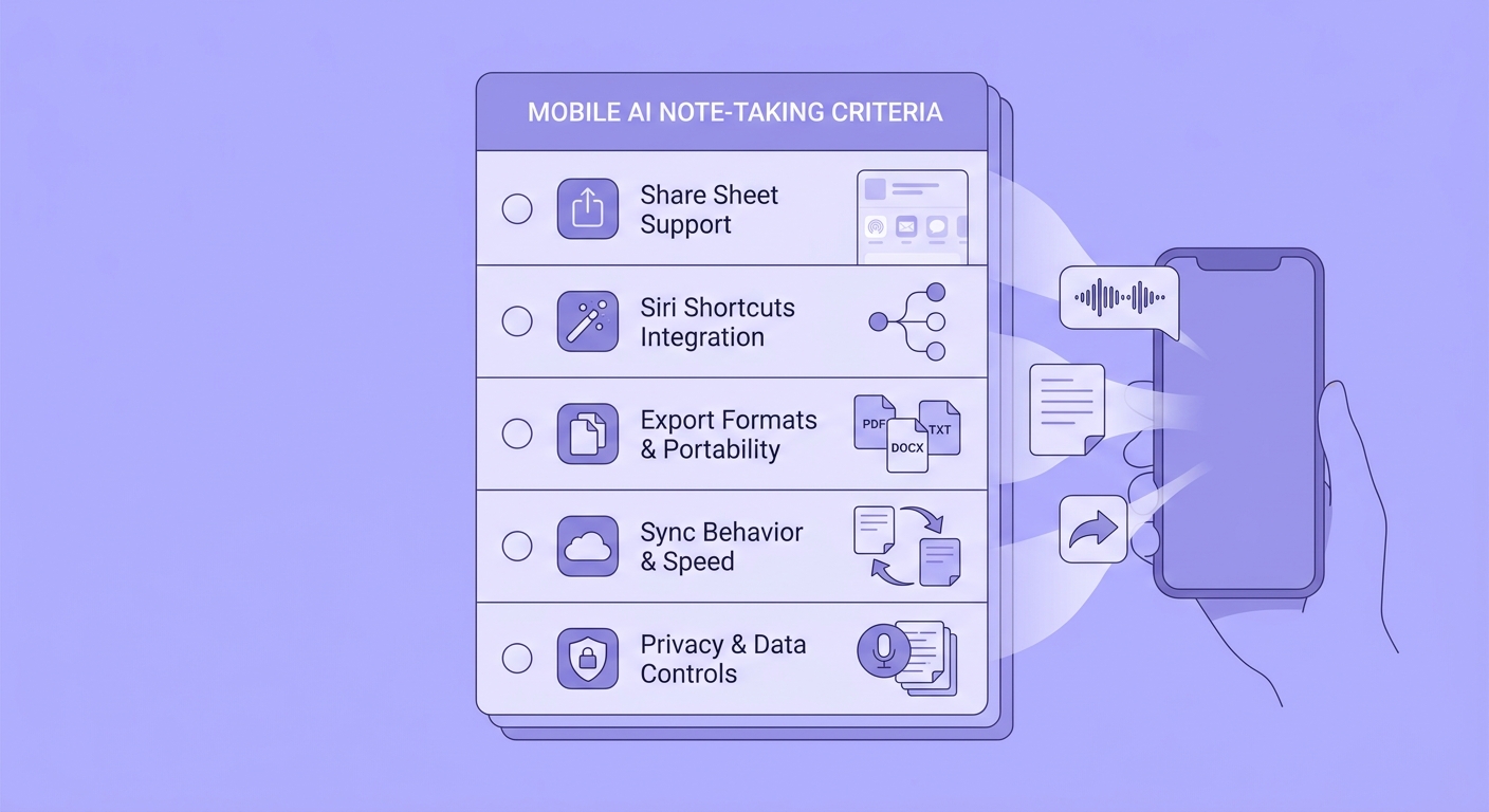 Checklist of iPhone-specific features to evaluate in AI note-taking apps Checklist of iPhone-specific features to evaluate in AI note-taking apps