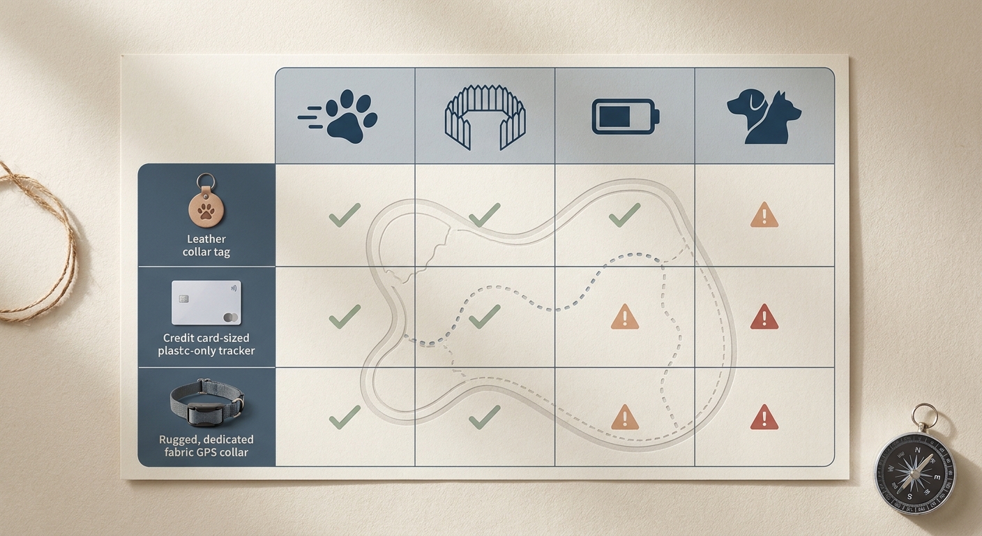 Comparison table of GPS pet tracking app picks by use case, highlighting real-time recovery, geofencing, battery life, and multi-pet fit. Comparison table of GPS pet tracking app picks by use case, highlighting real-time recovery, geofencing, battery life, and multi-pet fit.
