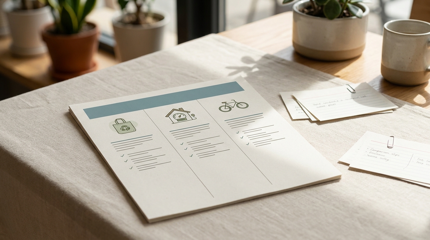Comparison table of eco-friendly living app categories and the main problem each one helps solve.