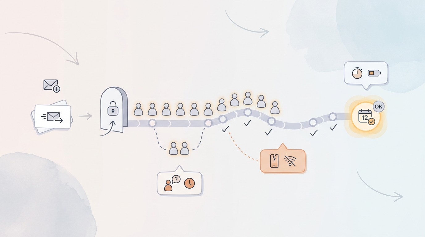 A process diagram of Google Play tester recruitment, enrollment, active testing, and common failure points.