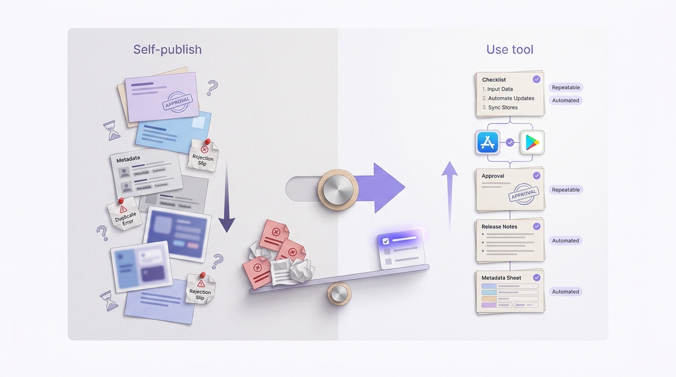 Checklist for deciding whether to self-publish an app or use an app publishing tool.