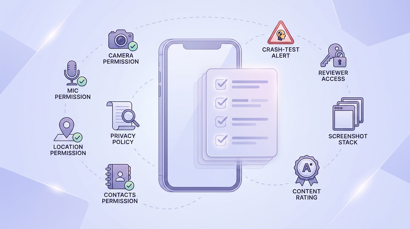 A pre-submit checklist for preparing an app for Google Play review.