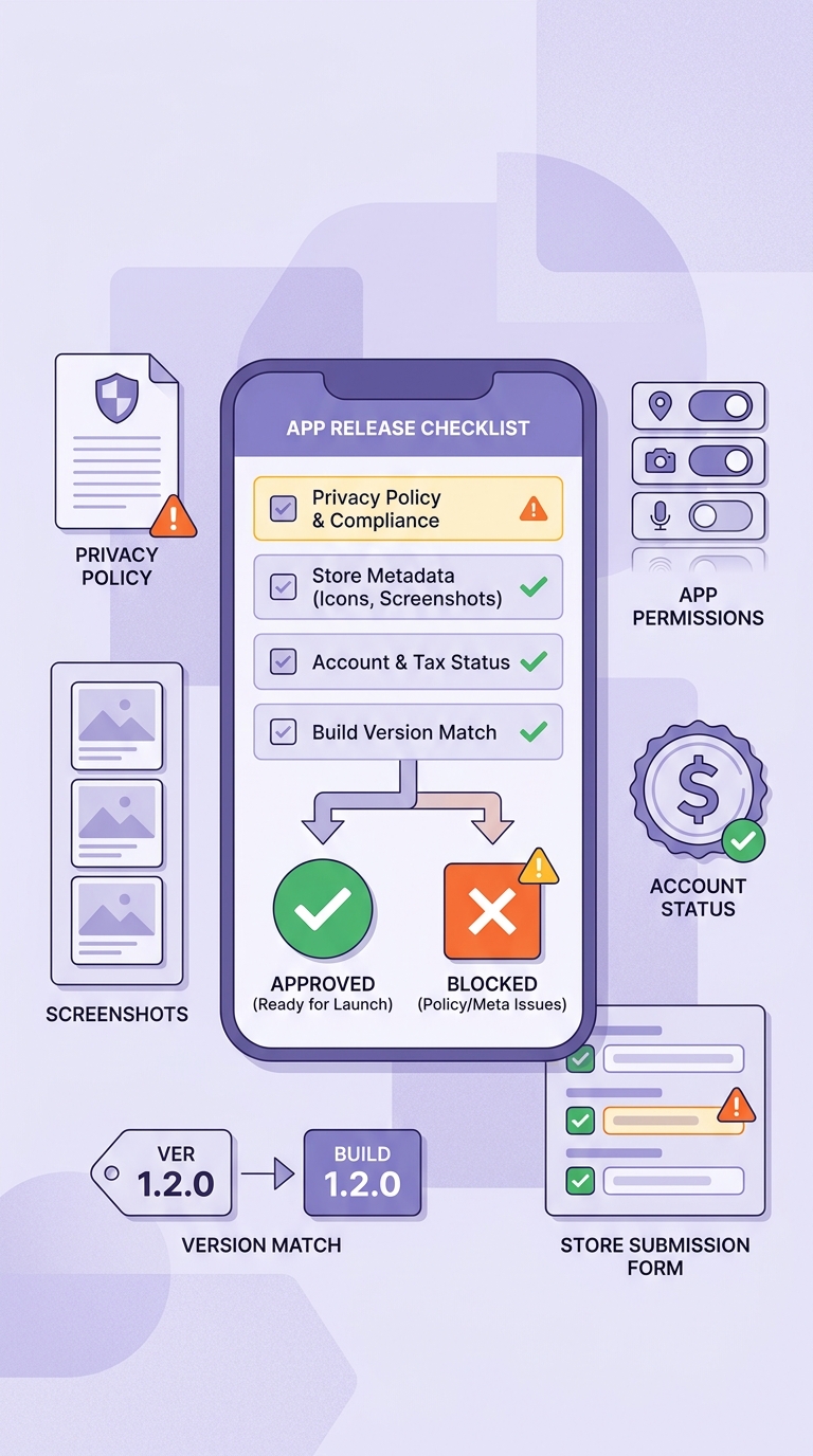 Checklist of items to verify before submitting an app for App Store or Google Play publication. Checklist of items to verify before submitting an app for App Store or Google Play publication.