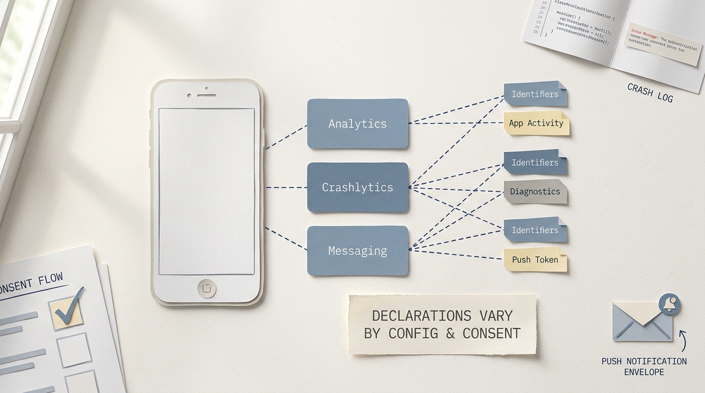 Compact privacy disclosure summary for common Firebase services before app publishing.