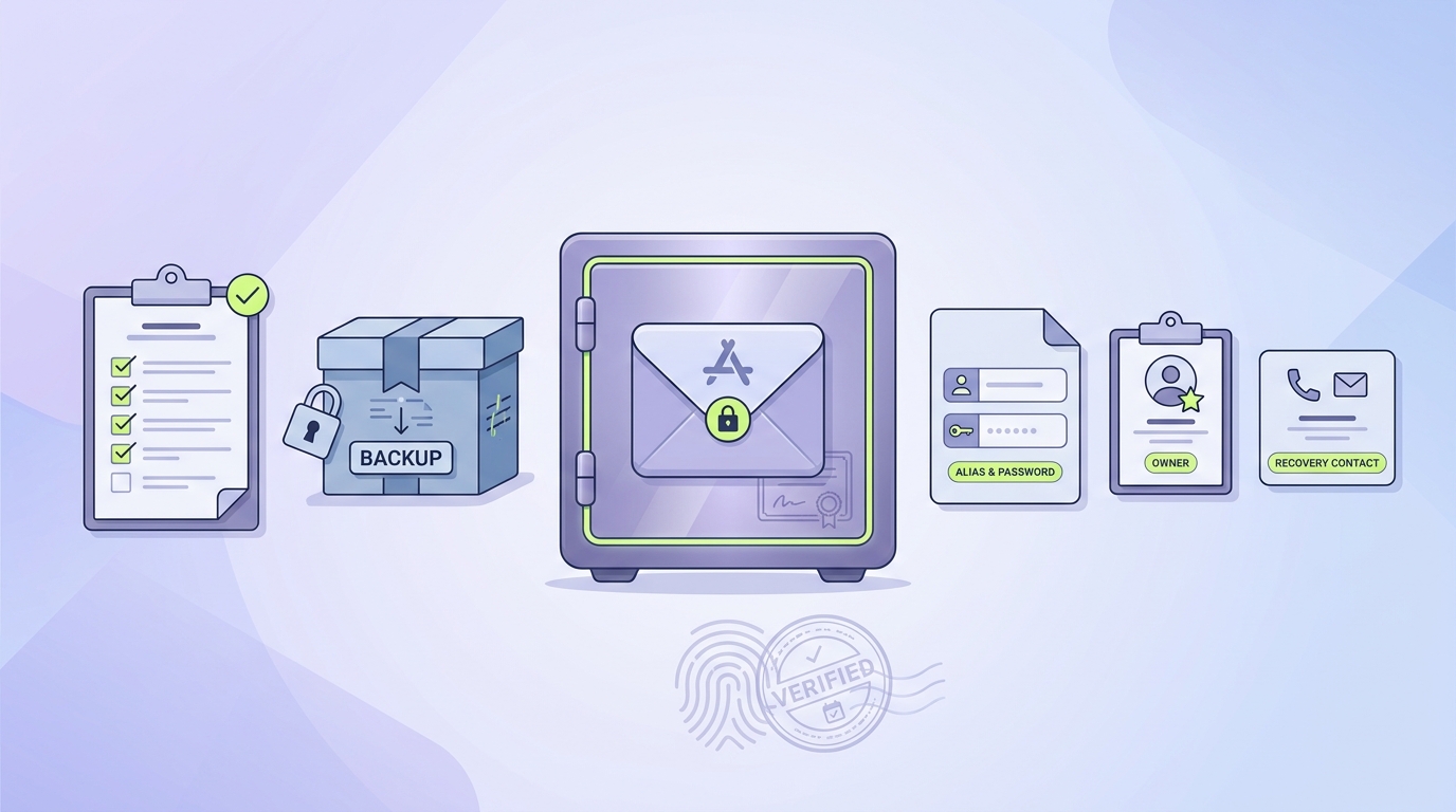 A checklist for protecting an Android release keystore with encrypted backup, documented alias details, owner assignment, and recovery contact. A checklist for protecting an Android release keystore with encrypted backup, documented alias details, owner assignment, and recovery contact.