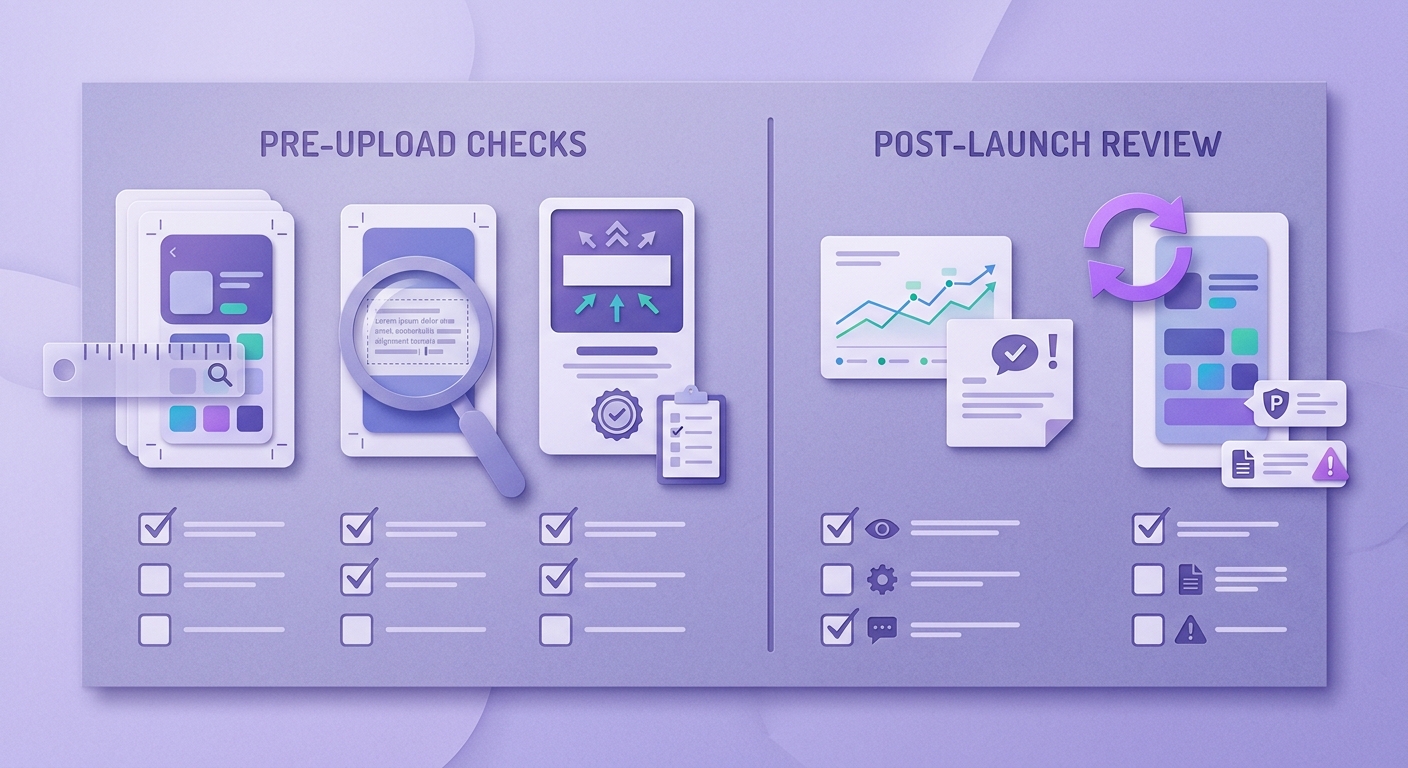 Execution checklist for App Store screenshots covering pre-upload validation and post-launch review steps. Execution checklist for App Store screenshots covering pre-upload validation and post-launch review steps.