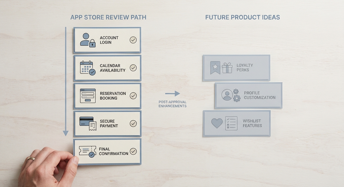 Comparison block for booking app review scope versus full product roadmap Comparison block for booking app review scope versus full product roadmap