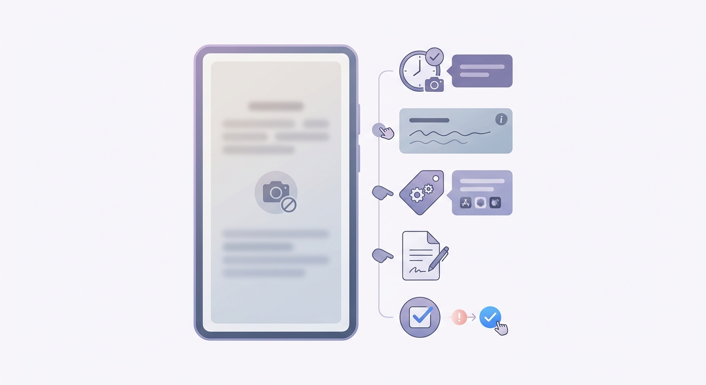 Checklist for preventing camera permission rejection across App Store and Google Play before resubmission. Checklist for preventing camera permission rejection across App Store and Google Play before resubmission.