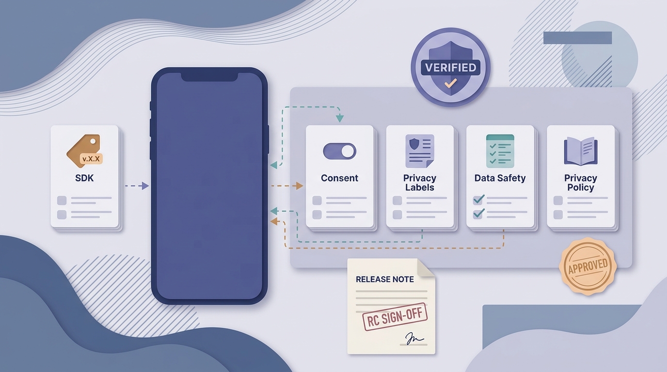 Pre-launch checklist for verifying attribution SDK version, consent behavior, store privacy labels, and privacy policy alignment before release. Pre-launch checklist for verifying attribution SDK version, consent behavior, store privacy labels, and privacy policy alignment before release.
