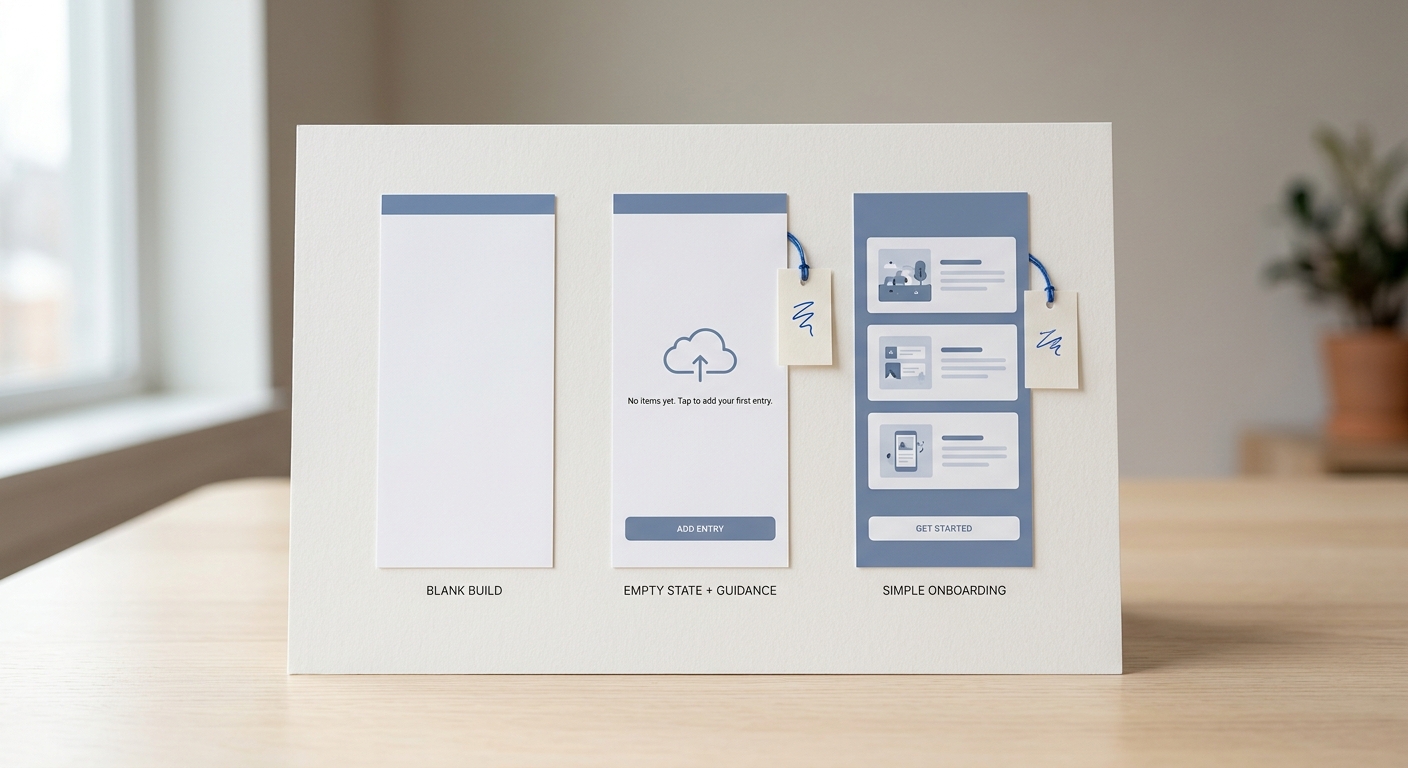 Comparison of blank app screen versus guided empty state versus usable onboarding flow for App Store review Comparison of blank app screen versus guided empty state versus usable onboarding flow for App Store review