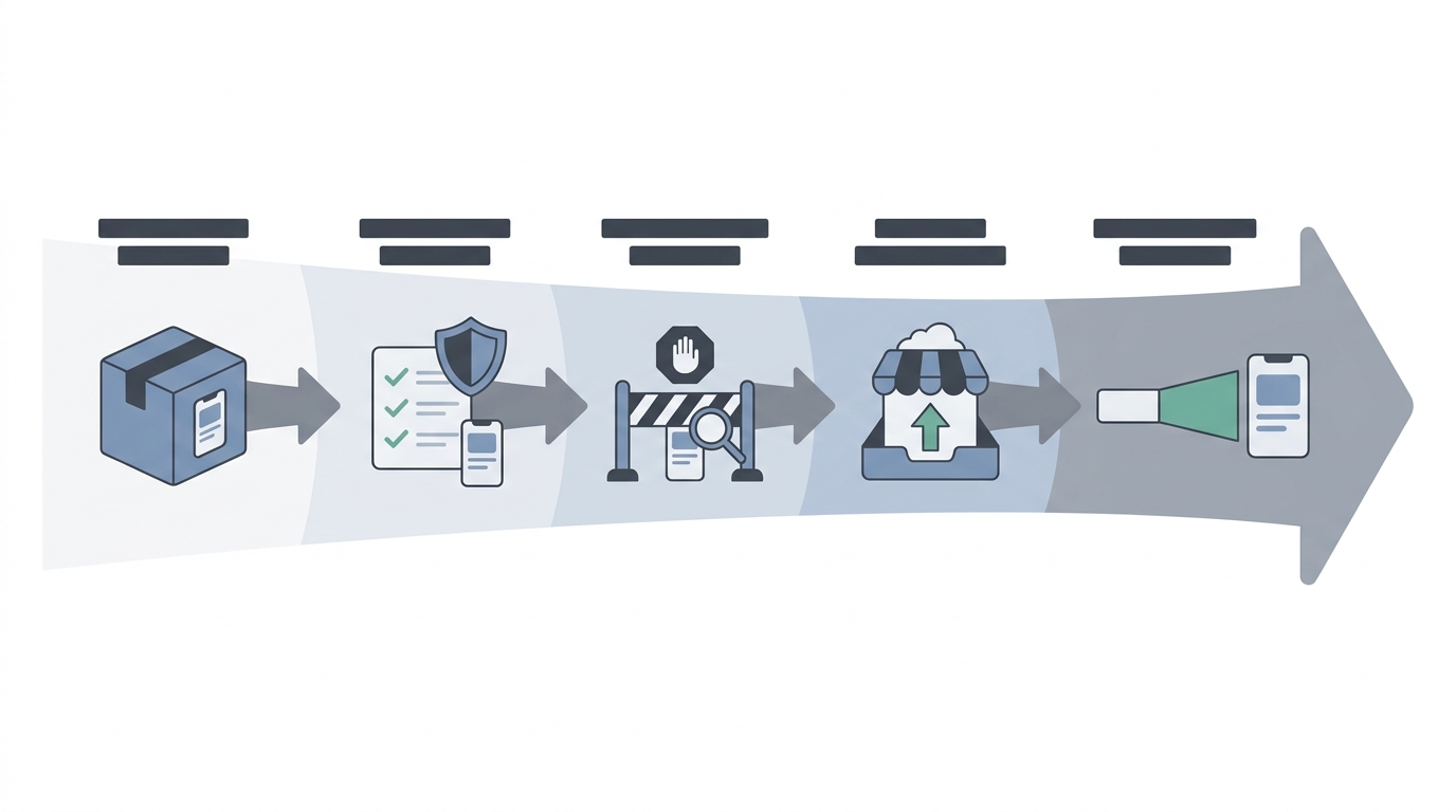 Process diagram of the publication workflow for a ChatGPT-style mobile app from preparation to rollout. Process diagram of the publication workflow for a ChatGPT-style mobile app from preparation to rollout.