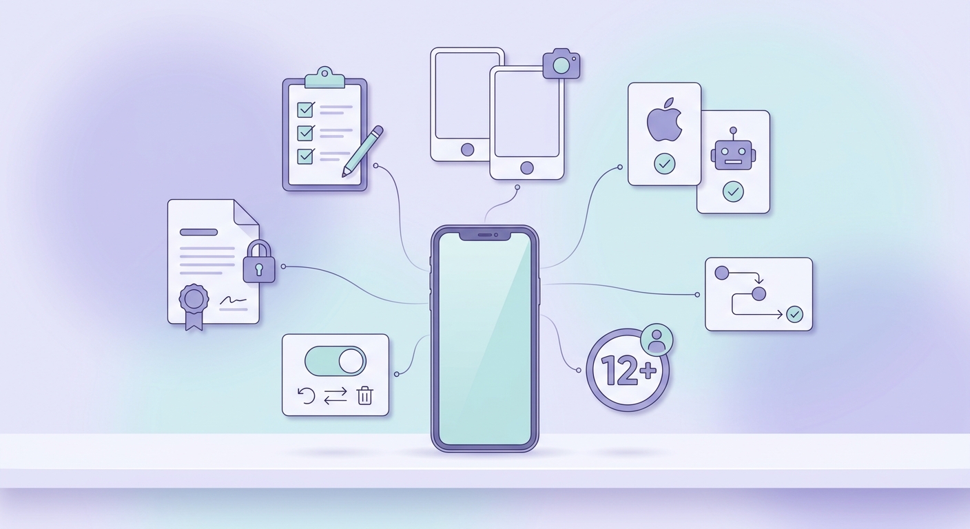 Pre-flight checklist for submitting a personal AI companion app to App Store and Google Play.