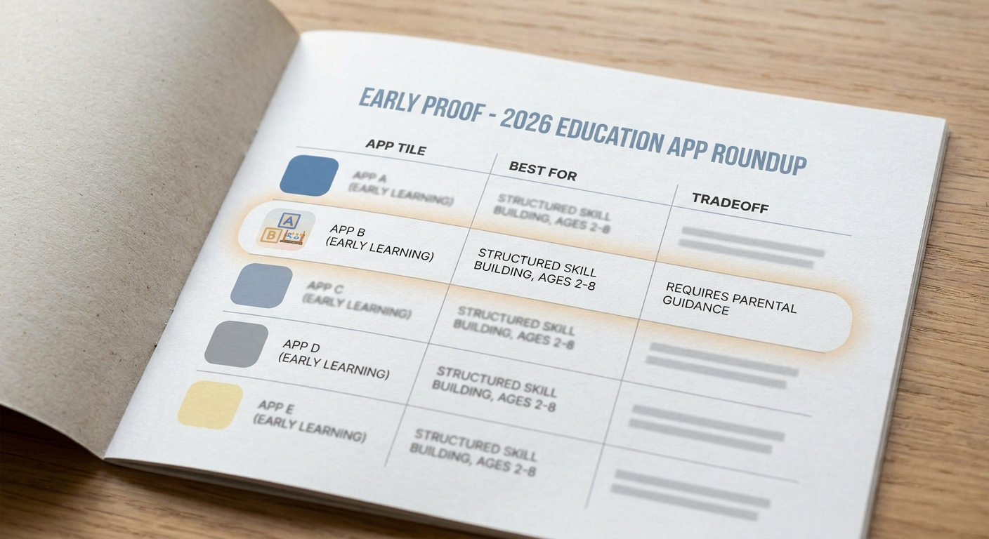 Comparison table of the top five education apps in 2026 with best-for and limitation columns.